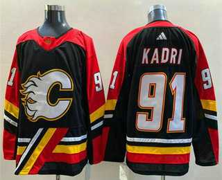 Men%27s Calgary Flames #91 Nazem Kadri Black 2022 Reverse Retro Stitched Jersey->calgary flames->NHL Jersey